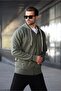 Khaki Green Zippered Hooded Sweatshirt 6161 - 6