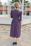 Women's Wool Viscose Gathered Waist Balloon Sleeve Casual Dress - 9