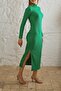 Camisole Turtleneck Spinning Knitted Long Dress Green