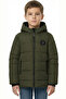 Boy's Water and Windproof Khaki Hooded Coat with Thick Fleece Inside