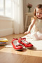 Red Color Girl's Ballerina Shoes Stoned Bow Ballerina Girl's Orthopedic Red Ballerina - 3