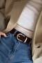 Alessia Gold Buckle Suede Belt (Dark Brown)