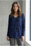 Women's Silvery Navy Blue-black Patterned V-Neck Knitwear Sweater