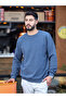 Blue Thessaloniki Fabric Crew Neck Sweatshirt Comfortable Fit Sleeve Hem Elastic - 7