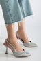 Women's Silver Silvery Buckle New Season 9cm Heel Shoes