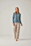 Green Crew Neck Printed & Plaid Trousers Modal Cotton Women's Pajama Set - 2
