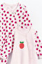 100% Cotton Apple Printed Footed 2-Piece Baby Girl Romper - White - 5