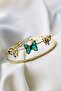 New Model Emerald Stone Butterfly Motif Handcuff Bracelet Stainless Steel