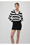 V-Neck Striped Black Sweater Fitted / Bodycon Cut 1710544-85407 - 2