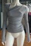 Wft2970 Long Sleeve Stretchy Blouse with Gathered Collar and Side - 2