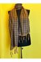 165X45 cm Double-Sided Plaid Floral Tasseled Women's Scarf Shawl Blue - 8