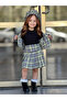 GIRL'S PLAID PATTERNED SKIRT-JACKET-BLUZ-RESSAM HAT SET OF FOUR - 7