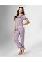 Satin Women's Pajama Set – Purple Color Patterned, Lightweight Fabric, Premium Quality - 3