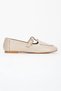 Women's Beige Faux Leather Flat Heeled Stylish Buckle Detailed Comfortable Ballerina Shoes