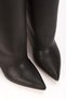 Women's Black Faux Leather Skin New Style Cylinder Leg Pointed Toe Thick Heeled Comfortable and Stylish Boots - 4
