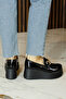 Celyn Black Patent Round Toe Buckled Wedge Heel Casual Shoe - 4