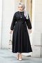 Belted Hijab Dress 100Md-10528 Black