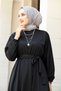 Belted Hijab Dress 100Md-10528 Black - 2