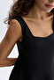 Women's Black Linen Blend Square Neck Mini Dress - 3