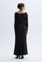Women's Anthracite Melange Fitted Slit Long Dress - 2