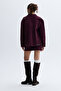 Women's Plum Oversize Velvet Textured Trucker Jacket - 2