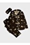 Cotton Suede Fabric Brown Teddy Bear Patterned Shirt Collar Buttoned Pajama Set Suitable for Girl and Mother - 2