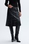 Women's Black A-Form Leather Look Pleated Midi Skirt - 3