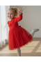 Girl's Red Dress with Tulle Skirt, Bow and Stone Detail (3 Years Old, 4 Years Old, 5 Years Old, 6 Years Old, 7 Years Old)