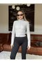 Women's Gray Slim Fit Fleece Mock Neck Zipper Cardigan - 3