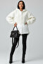 Women's Ecru Hooded Oversize Teddy Plush Quilted Jacket Coat - 2