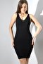Women's Black Strap V-Neck Summer Knitwear Dress - 2