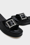 Margi Wedge Heeled Single Strap Stone Buckle Metallic Women's Slippers - 3