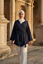 Navy Blue - 100% Cotton Pocketed Belted Women's Hijab Kimono 1166-Tes - 2