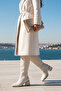 Women's Below the Knee Cream Heeled Shiny Detailed Zippered Leather Look Long Boots - 6