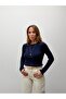 Women's Hair Knit Basic Navy Blue Knitwear Sweater