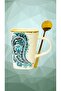 Valmora Embossed Pattern Ceramic Mug with Spoon 280 ml - 4