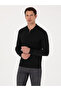 Black Regular Fit Wool Blend Zippered Polo Neck Basic Knitwear Sweater 50318901-Vr046 - 3