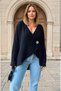 Women's Black Asymmetrical Shawl Collar Button Detailed Loose Cardigan 700-3328264 - 4