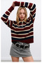 Striped Buttoned Polo Neck Women's Knitwear - 2