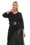 V-Neck Belt Detailed Leather Garnil Dress Ets1012 - 4