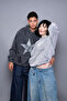Star Stone Printed Oversize Unisex Washable Black Hoodie - 4