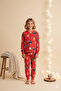 Girl's 100% Cotton Red Christmas Pattern Pajamas Set - 3