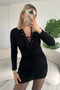 Premium Mini Length Black Designer Dress with Eyelet Detail and Drawstring - 5