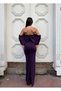 Stretchy Scuba Fabric Strapless Drapey Sleeve Stone and Tulle-Detail Evening Dress 583336 PURPLE - 4