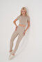 High Waist Zebra Patterned Sports Leggings – Beige - 6