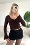 Stylish Button Detailed Spanish Sleeve Brown Blouse - 4