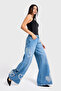 Women's Denim Color 2S54 Shiny Stone Heart Detailed Loose Cut Design Denim Jeans - 3
