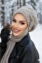 Gray Ecru Bow Hijab Beanie - 2