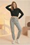 Women's Corded Waist and Elastic Leg Three Thread Fleece Inside Knitted Sweatpants Jogger Gray