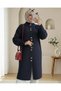 Buttoned Front Long Bearded Soft Cardigan - Navy Blue - 2